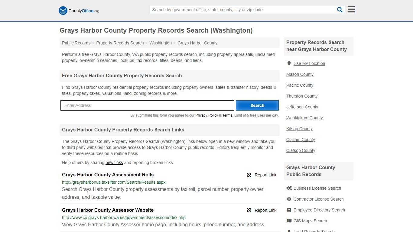 Property Records Search - Grays Harbor County, WA ...